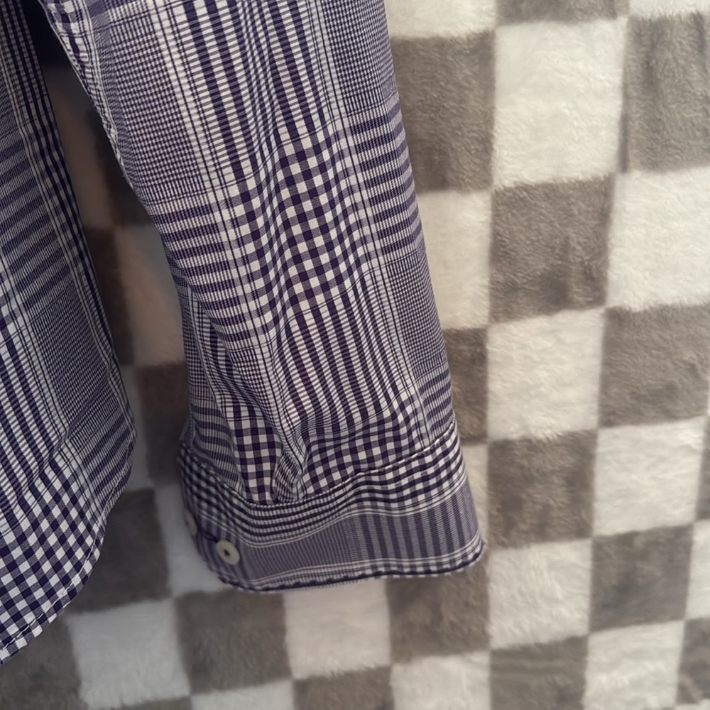 Bugatchi Uomo Purple & White  Plaid Button-Up Shirt 100% Cotton Size M/Medium - Picture 5 of 7